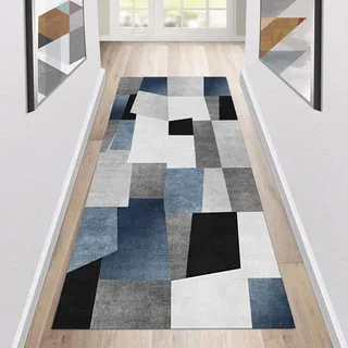 Siunwdiy Teppich Läufer Flur Küche rutschfest Waschbar Rot/Grün/Orange/Gelb Küchenläufer Lang Abstrakt Korridor -Teppichläufer Küchenteppich Meterware Anpassbar,Grau,60x100cm