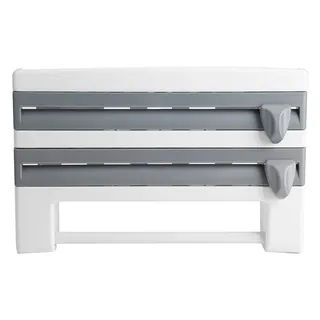 Wandrollenhalter, An der Wand montierter Küchenrollenhalter 3 Rollen Küchenrollenspender mit Gewürzregal mit scharfem Klingenschneider Zum Einwickeln von Papierhandtüchern(Grau)