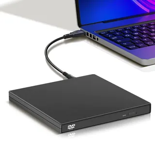 YAODHAOD Externes CD DVD Laufwerk, USB 2.0 Tragbares optisches Laufwerk, CD RW Reader DVD Player für Laptop Desktop PC Mac Windows 11/10/8/7, Mac, Linux OS