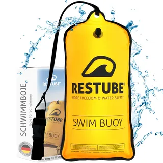 Restube Schwimmboje Classic - Aufblasbare 12.5 kg Schwimmhilfe für Freiwasser, Triathlon, SUP und Wildschwimmen - Leichtes Signalgelb Tow Float für Sichtbarkeit und Sicherheit beim Schwimmen