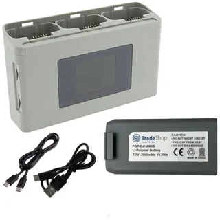 Trade-Shop 2in1 Set: Akku + Triple Ladegerät Powerbank für DJI Mini 2 SE Zubehör Drohne (mit Powerbank und SD-Speicherkartenaufbewahrung / Anschluss über USB-C)