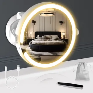 Robofun Schminkspiegel mit Beleuchtung und Nanometer Stark Saugnapf, Kosmetikspiegel 20 fache mit Beleuchtung und Vergrößerung, Dimmbar Vergrößerungsspiegel mit Licht, 25CM Höhe verstellbar