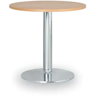 Runder Konferenztisch ZEUS II, Durchmesser 60 cm, verchromtes Metallgestell, Buche