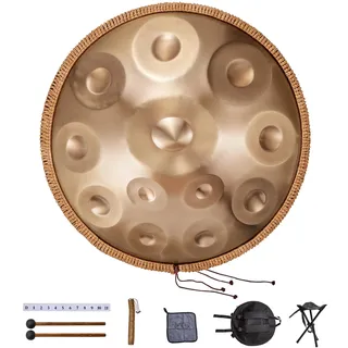 Vevor Handpan, 55 cm, 12 Noten, D-Moll-Handtrommel, Drum-Instrument mit Schlägeln, 440-Hz-Handpan-Ständer & Tragetasche, Heilende Klangtrommel aus Stahl, Schlaginstrumente für Erwachsene & Anfänger