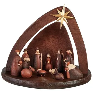 Hansmeier Hansmeier® Moderne Weihnachtskrippe - Krippe für Weihnachten - 58x45x39 cm - inkl. Krippenfiguren - Hochwertige Detailarbeit aus Kunststein in Holzoptik