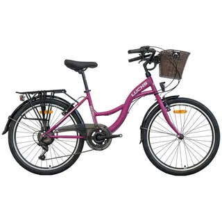 meyako Luchs Feline 24-Zoll Citybike – 7-Gang Shimano Fahrrad mit Rattankorb, Beleuchtung ideal ab 135 cm Körpergröße Kinderfahrrad Hollandrad Bike i... - Lila
