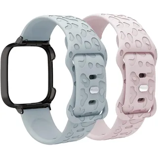 LXURY 2 Stück Silikon Armbänder für Xiaomi Redmi Watch 3 Active Armband, Weiches Leoparden Gravierte Sport Ersatzarmbänder Kompatibel mit Redmi Watch 3 Active Uhrenarmband für Damen und Herren (1)