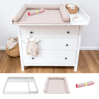 LIMMALAND Wickelaufsatz Set für IKEA HEMNES 108 cm – Aufsatz sowie Wickelauflage & Umrandung aus 100% Baumwolle