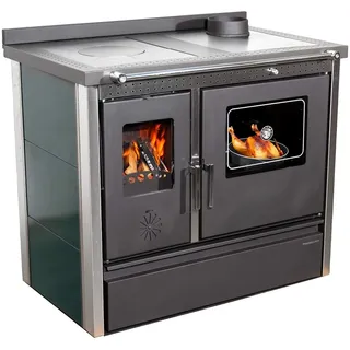 Hosseven Kaminofen mit Backfach und Herdplatte Holzofen Dauerbrand Kamin Holz Ofen, 11 kW, Dauerbrand, Dauerbrandfähig, Holz Ofen Mehrfachbelegung Kamin Heizofen Küchenherd
