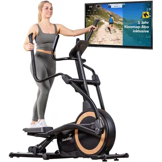 Skandika Crosstrainer für Zuhause Carbon P25-G mit Kinomap-Jahresabo, Crosstrainer klappbar, sehr leise, mit Generator verbraucht kein Strom, 32 Stufen, kompakt, Cardio, Ellipsentrainer Bis 150Kg