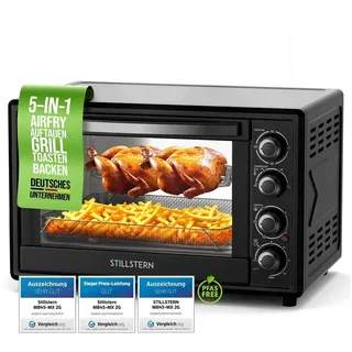 Stillstern Minibackofen MB45-MX 2G (45L) Deutsche Version, Ofenhandschuhe, Rezeptheft, Drehspieß, Timer, Innenbeleuchtung schwarz