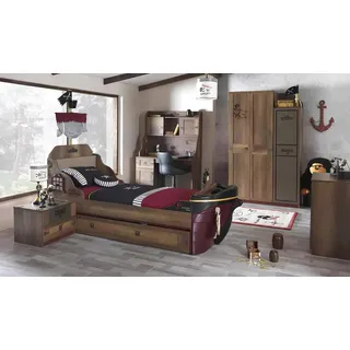 Xlmoebel Jugendzimmer-Set Piratenbett in Schiffsoptik mit Kleiderschrank und Tisch, (Bett), Hergestellt in Europa braun