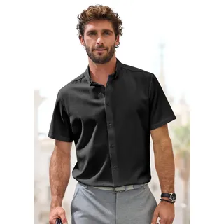 H.I.S. Kurzarmhemd "Regular Fit", Herren, Gr. XXL (45/46), N-Gr, schwarz, Web, Obermaterial: 100% Baumwolle, unifarben, regular fit, Rundhals, abgesteppte Kante, Hemden, in hochwertiger Struktur Optik