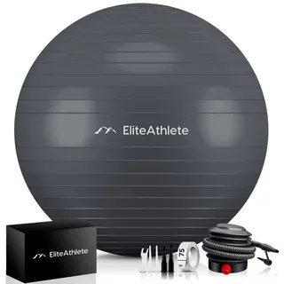 EliteAthlete EliteAthlete® Gymnastikball Sitzball Büro ergonomisch mit Anti Burst System - Fitness Pilates Schwangerschaft - 75cm grau 75 cm