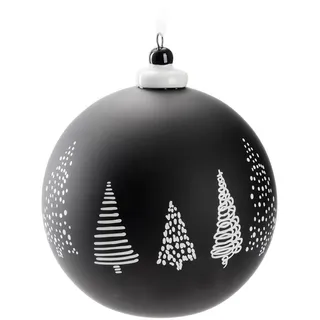 Brubaker Premium Weihnachtskugel Schwarz - Tannenbäume - 10 cm Baumkugel Matt und Handbemalt - Glas Weihnachtsbaumkugel mit Porzellan Topper - Christbaumschmuck Anhänger