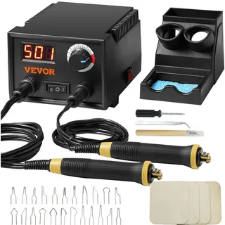 Vevor Professionelles Holzbrenner Werkzeug Brandmalerei, Brandmalerei-Set mit Dual-Stift & Dual-Anschluss, Brandmalgerät, Pyrography Machine Set, Brandmalstation inkl. Digitalanzeige Brandmalkolben
