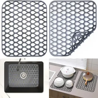 Spülbeckeneinlage Silikonmatte für Küche, 2er-Set Spülbeckenmatte & Spülbeckeneinlage 29,5x34,5cm Abtropfmatte aus Ultraweichem Silikon Gegen Kratzer im Edelstahl Spülbecken (Nicht Löchern)