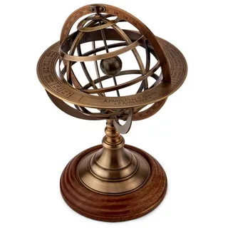 Nklaus Armillarsphäre aus Messing antik Holzsockel 27x19cm Astronomische Armillarkugel 11570