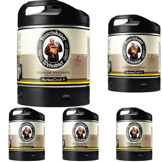 Franziskaner Weissbier Hefeweizen Bier Perfect Draft (1 x 6l) MEHRWEG Fassbier,6.0 l (Packung mit 5)