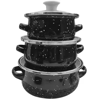 FytStycale 3 stück Emaille Topf Set Mini Emaille Topf Küche Kochgeschirr Emaille Kochgeschirr Set Esszimmer, Schwarz