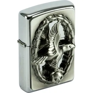 Zippo Sturmfeuerzeug - Eagle in Mirror, High Polish Chrome, Emblem - Nachfüllbar - Wiederverwendbar - Windfestes Design - Geschenkbox - Made in USA