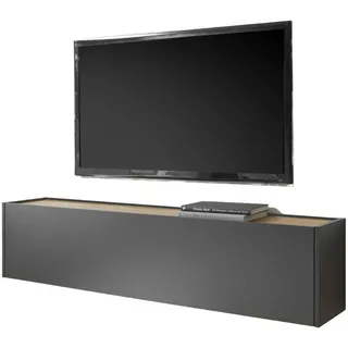 furn.design TV-Lowboard grau matt und Wotan Eiche 150 x 35 cm Hängeschrank Center