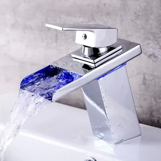 Messing Wasserhahn Armatur Bad Rgb Wasserfall Waschbecken Mit Led Beleuchtung