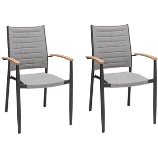 Gartenstuhl 2er Set Balkonstuhl Stapelstuhl Aluminium Textilen Grau Stapelbar