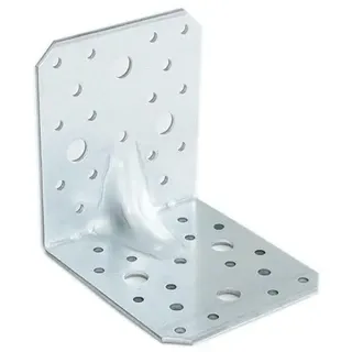 Bau Handwerker Service 24 | 8 Winkelverbinder 90x100x100mm mit Sicke, Schwerlast Metall Winkel für Holz, Ziegel und Beton, Lochwinkel, Bauwinkel mit Steg, Stahl Metallwinkel 90° Grad (8 Stück)