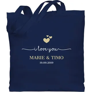 Baumwolltasche - Valentinstag Liebe - I love you mit Namen Datum I Partner Geschenk I Paar Geschenk Beziehung I Liebesgeschenk - Unisize - Navy Blau - tasche baumwolle freundin geschenke - Einheitsgröße