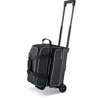 Vevor Bowlingballtasche für 3 Bälle mit Doppelrollen & separatem Fach für Schuhe (bis US-Größe 16) & übergroßer Zubehörtasche, einziehbarer Griff lässt sich auf 105 cm ausziehen Schwarz + Blau