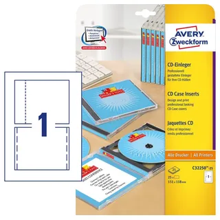 Avery Zweckform CD-Einleger C32250-25 weiß, 25 Sätze