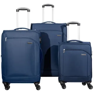 Crosstravel Kofferset Monterey, 4 Rollen, (3 tlg., Weichgepäck Trolley Set), Volumenerweiterung bei Größe M+L blau