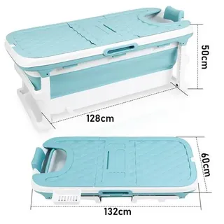 Badewanne Erwachsene 132x60x50cm Faltbare Mobile Badewanne Tragbar mit Abdeckung für Dusche Spa