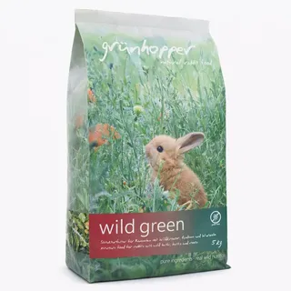 grünhopper wild Green 5 kg Kaninchenfutter, Getreidefrei, mit Wildkräutern, Rinden und Wurzeln
