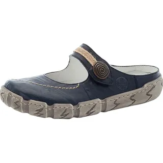 Rieker Damen Pantoletten Clogs Leder L0391-14, Größe:39 EU, Farbe:Blau - Blau - 39