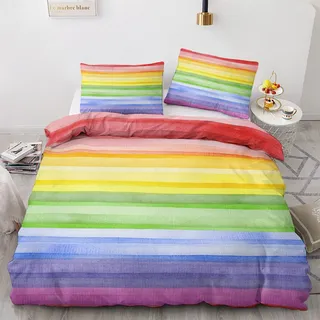 GEDAEUBA Bunte Bettwäsche 135x200 Sommer - Regenbogen Bettbezug 135 x 200 2er Set, Wendebettwäsche und Kissenbezug 80x80, Weiche & Atmungsaktive Mikrofaser Bettwäsche-Sets mit Reißverschluss
