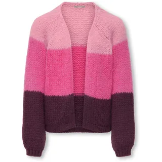 Strickjacke KIDS ONLY "KOGNORDIC LIFE LS OVS STRIPE CARDI KNT", Mädchen, Gr. 122/128, rosa (sea pink stripes:mauve wine, knockout pink), Strick, Obermaterial: 100% Polyester, colorblocking, normal, V-Ausschnitt, Raglanärmel Strickbündchen, Strickjacken Strickjacke