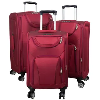 Trendyshop365 Kofferset Maribor, 4 Rollen, (Trolley, 3 tlg., Nylon), Weichgepäck, Zwillingsrollen, Zahlenschloss, 2 Außentaschen, Dehnfalte rot