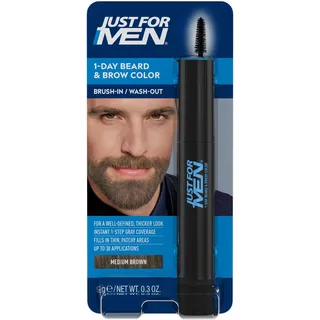 Just for Men 1-Tag-Bart- & Augenbrauenfarbe, Bart und Augenbrauen Männer, Temporäre Farbe, Für ein volleres, gut definiertes Aussehen, Bis zu 30 Anwendungen, Farbe Mittelbraun