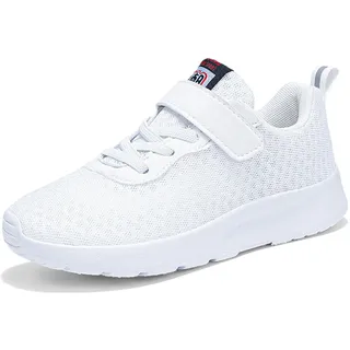 Generisch Sportschuhe Jungen Mädchen Turnschuhe Kinder Laufschuhe Hallenschuhe Sneaker Atmungsaktiv Leicht Mesh Klettverschluss rutschfest Basketballschuhe Für Outdoor Schule Freizeit 38 Weiß - 38 EU