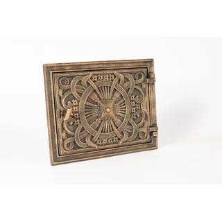 SEZAM dekorative Backofentür aus Gusseisen - mit Türknauf, Brotofentür - Steinofentür - Pizzaofentür 25,7 x 4 x 32,5 cm - rechteckig, kupferfarben bemalt