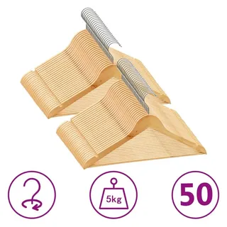 vidaXL Kleiderbügel-Set Holz Braun 50 St.