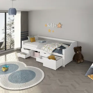 Home Deluxe Kinderbett COSMOS mit Schubladen - 90 x 200 cm Weiß