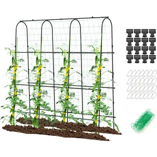 GOPLUS Rankhilfe für Kletterpflanzen, 180 cm hoch, Rankgitter Metall mit verstellbare Breite, U-förmiges Pflanzenspalier mit Ranknetz, Gurken Spalier, Pflanzengitter für Tomaten, Erbsen & Kräuter