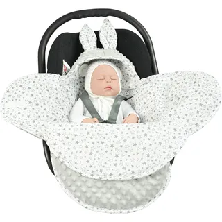 EliMeli Baby Einschlagdecke Babyschale Winter - Grau Mädchen Junge Decke Universal für Autositz, Kinderwagen Buggys und Babybett, Premium Qualität - Design Minky (Mint - Mint Stars)