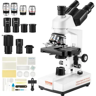 Vevor Trinokulares Mikroskop 10X, 25X, 2X Hilfslinse Compound Mikroskop, Objektive 4X, 10X, 40X, 100X, Labor Auflicht Mikroskop Vergrößerung 40-5000, 100–240 V Labormikroskop
Verbundmikroskop