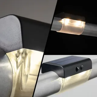 Solar-Rail Solarleuchten für Balkon Geländer mit Bewegungssensor, Außenbeleuchtung für Terrasse, Balkongeländer und Handlauf (VPE 1 ) Warmweiss