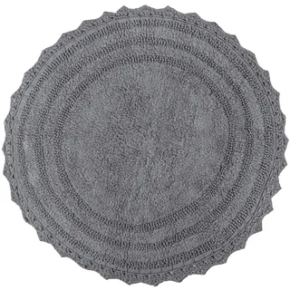 Runde Badematte mit Häkelmuster, Baumwolle, saugfähig, weich, wendbar, gewebt, rund, 61 cm, Titangrau