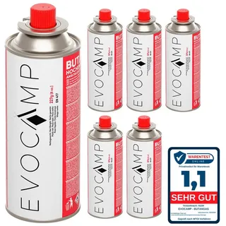 evocamp 6x Butan Gaskartuschen 227g für Campingkocher, Gasheizung